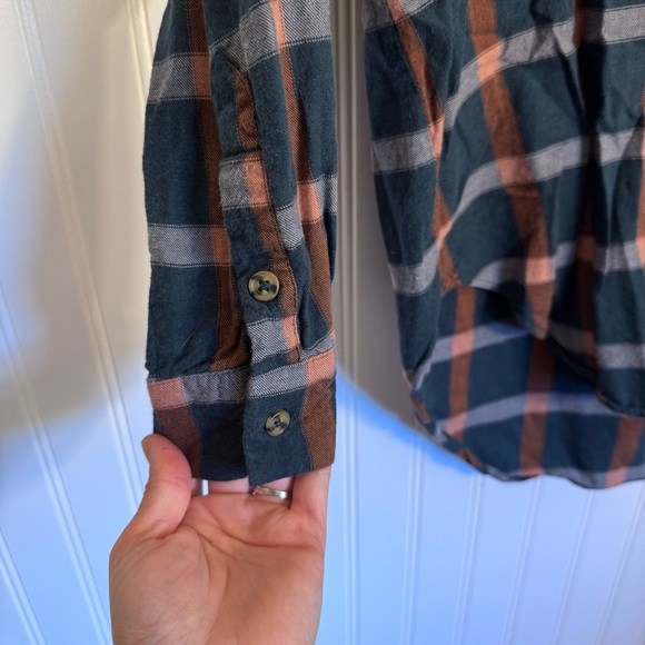 Knox Rose Teal & Orange Plaid Tunic Button Down Flannel Women’s Size Medium - Picture 3 of 7